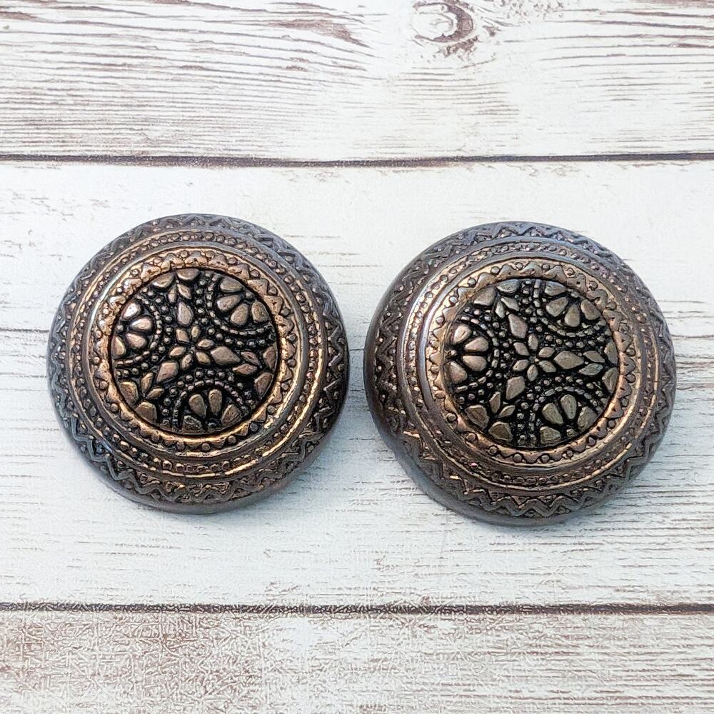Vintage Clip On Earrings - Large and Ornate Patterned Domed Circle
